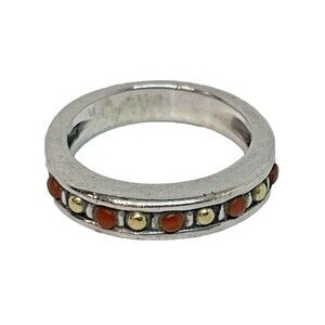Authentic LAGOS Caviar Ring Sterling Silver 925 18K Gold Coral Bead Sz 7 5.2g